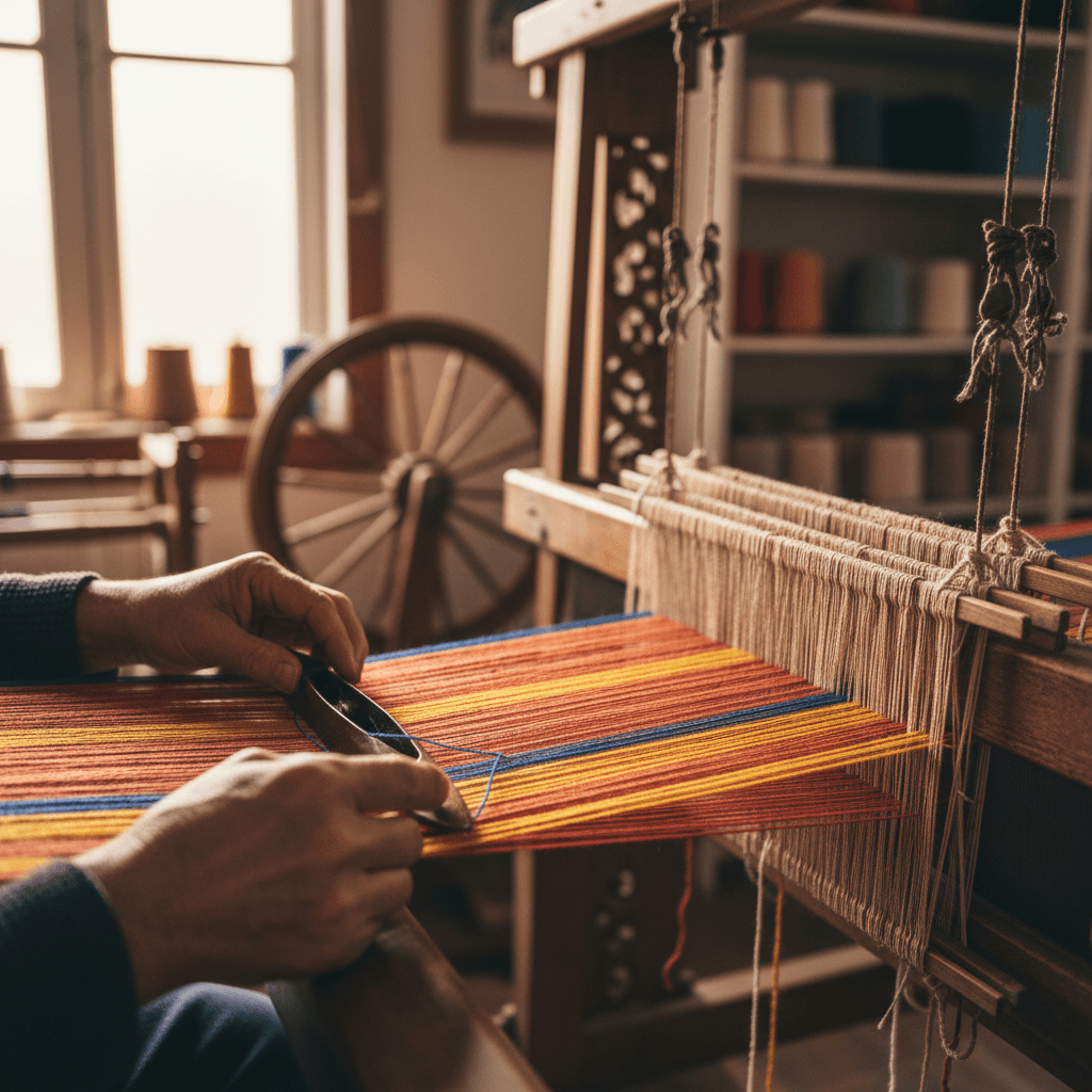 Hands gently inspecting the weave of an antique rug